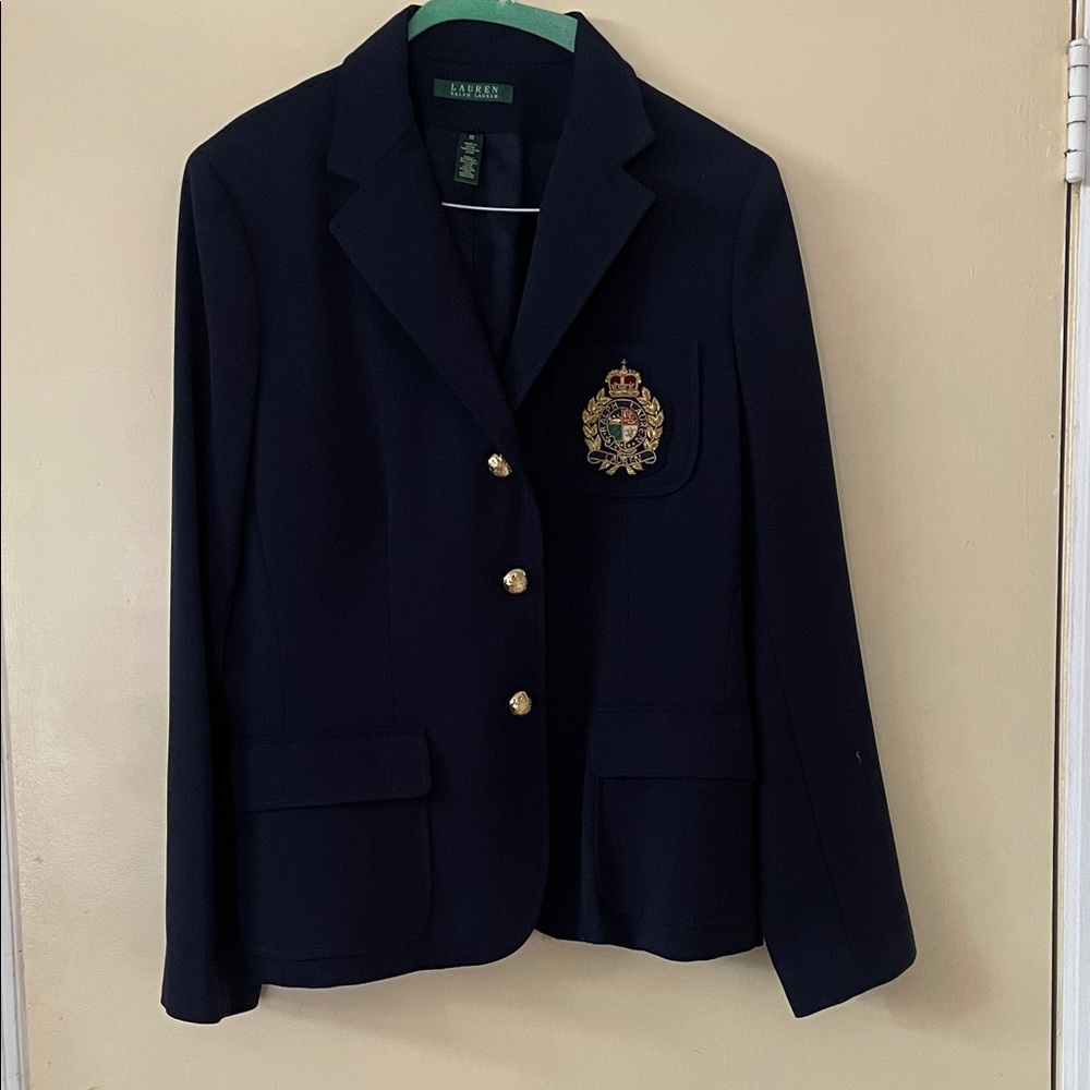 Ralph Lauren Navy Blazer with Embroidered Crest and Gold Buttons